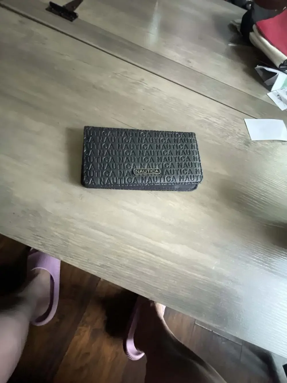 Nautica Black Faux Leather Embossed Logo Wallet with RFID Protection